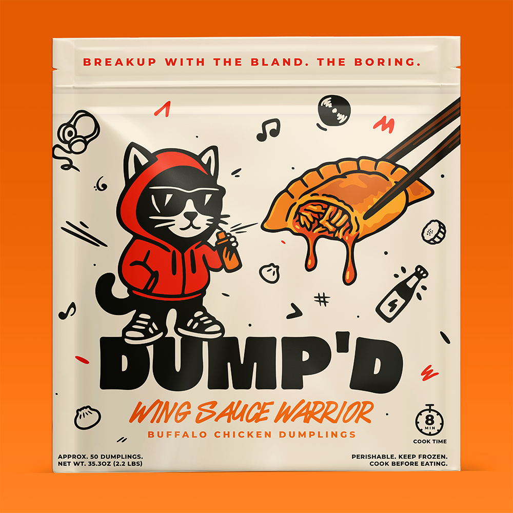 Bag of Dump'd branded Buffalo Chicken dumplings